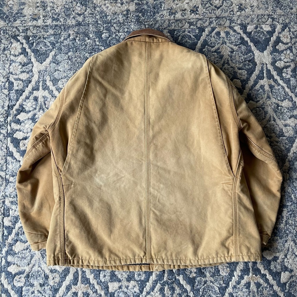 Vintage Carhartt Chore Canvas Jacket Blanket Lined Size 48 Beige Tan USA - Picture 10 of 12